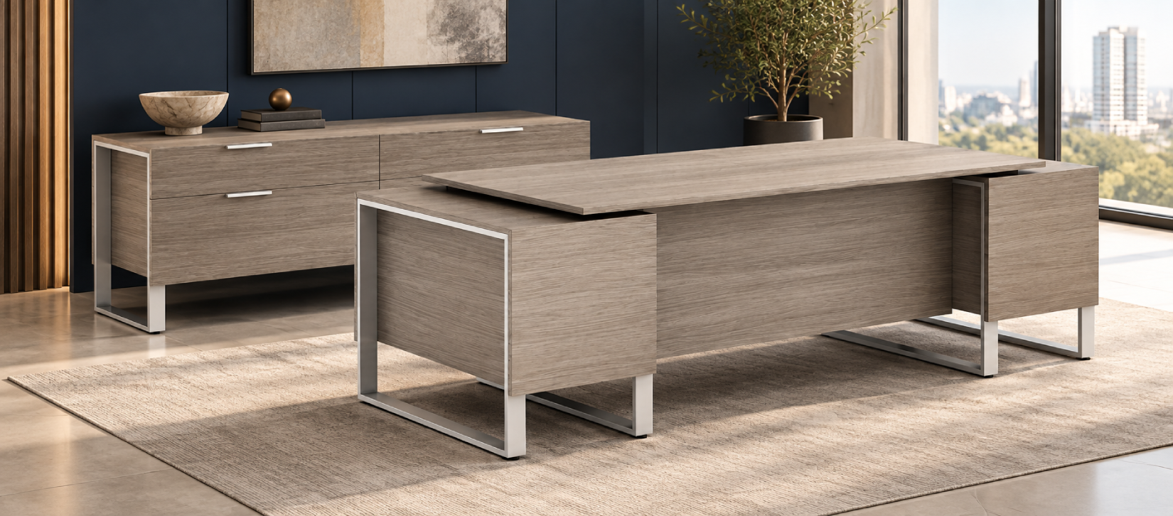 Global Foundations Veneer Workstation Desk