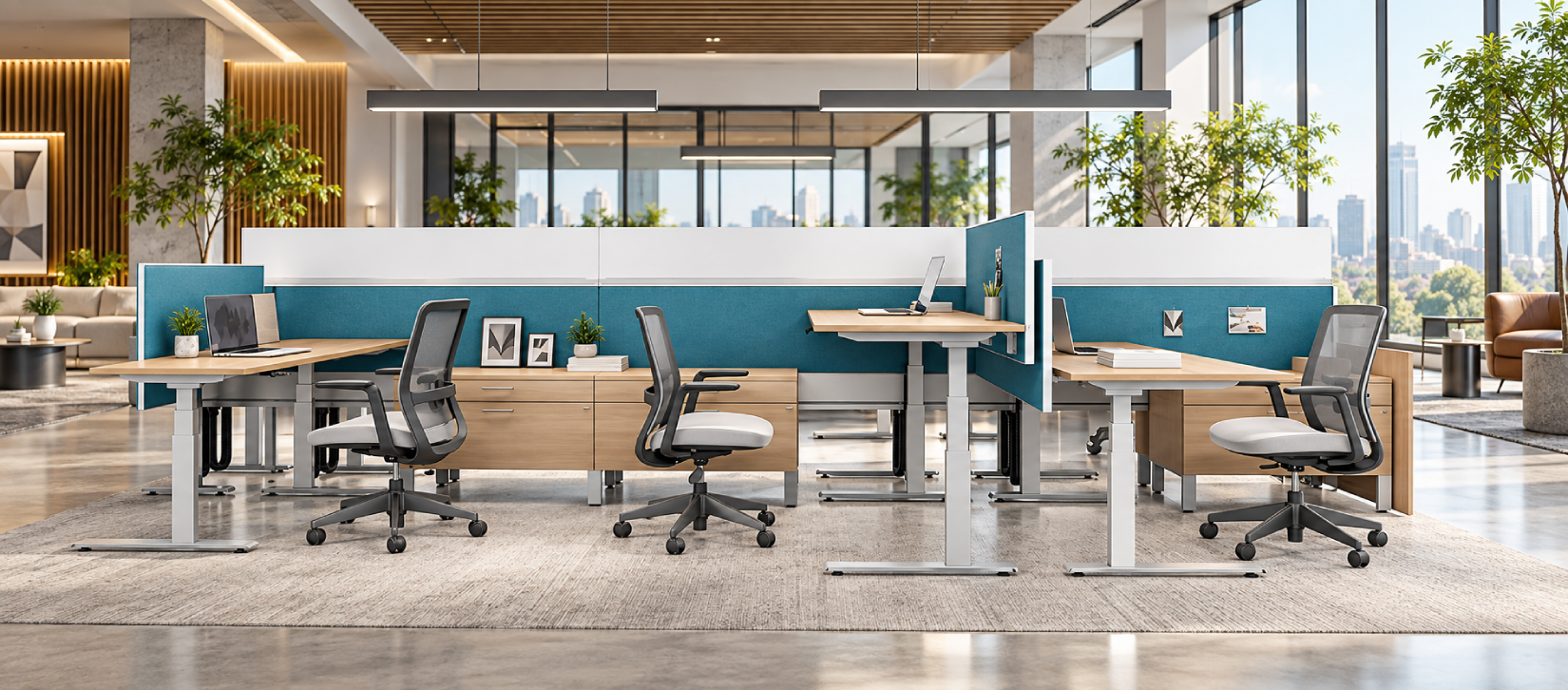 Global FreeFit Height-Adjustable Benching Desk