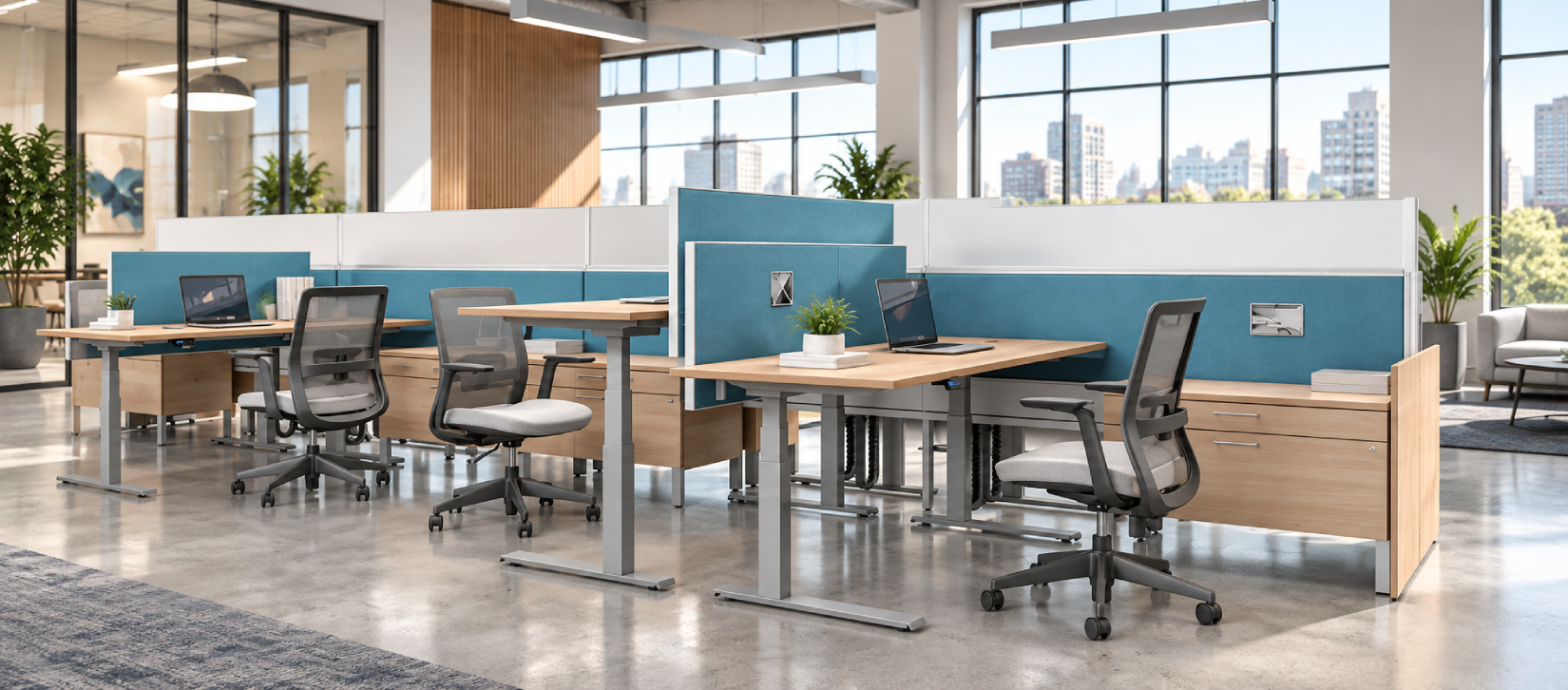 Global FreeFit Height Adjustable Desks and Tables Collaborative Benching Workstations