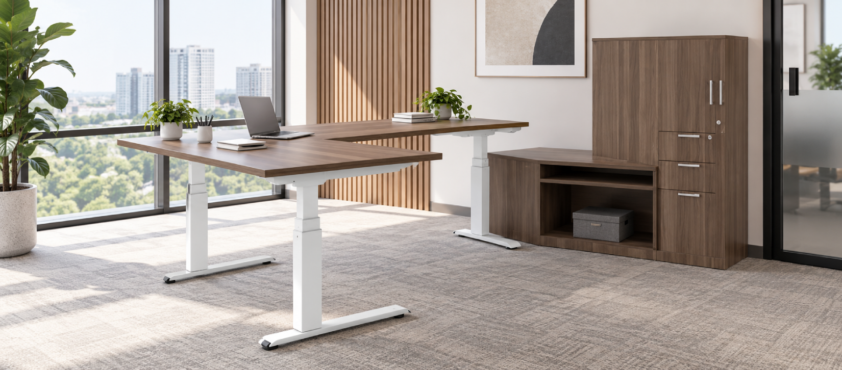 Global FreeFit Height Adjustable Desks and Tables Executive Workstation with Storage