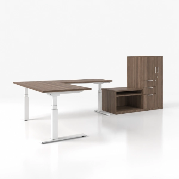 Global FreeFit Height Adjustable Tables Executive Workstation with Storage
