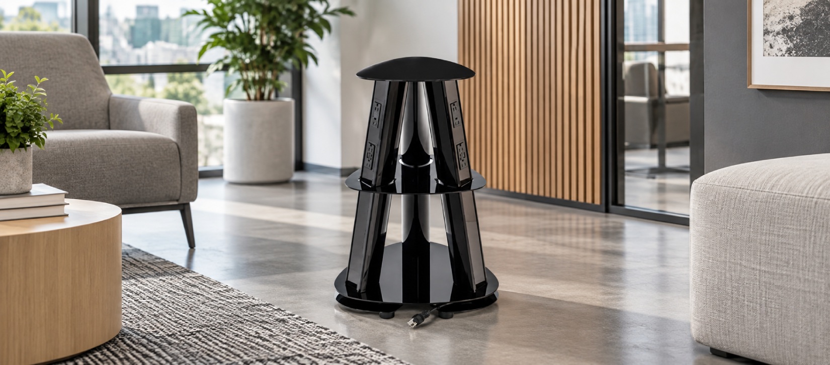 Global Isle Gloss Black Power Tower with AC & USB Charging