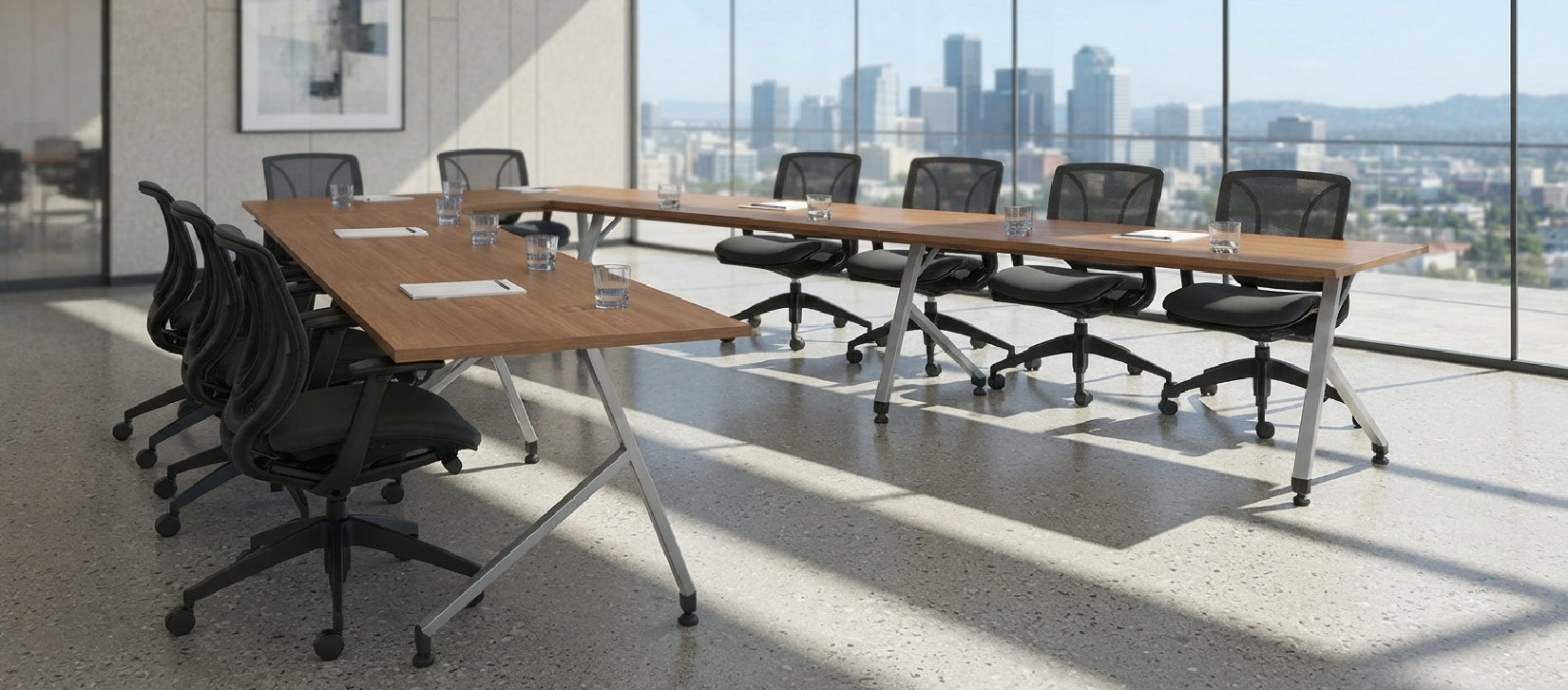 Global Junction Work and Training Tables – Woodgrain U-Shaped