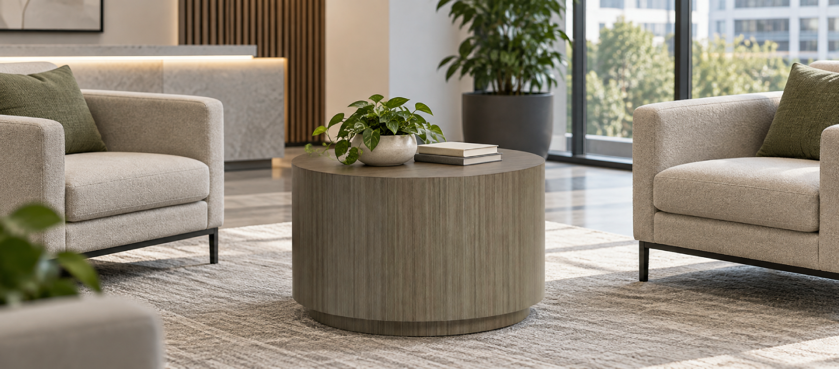 Global Laminate Lounge Round Plinth Occasional Table
