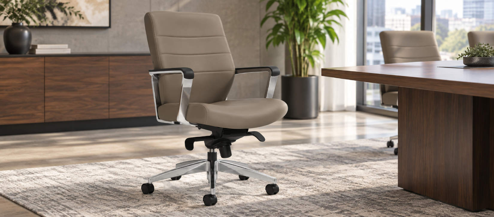 Global Luray Medium Back Conference Chair with Aluminum Arms