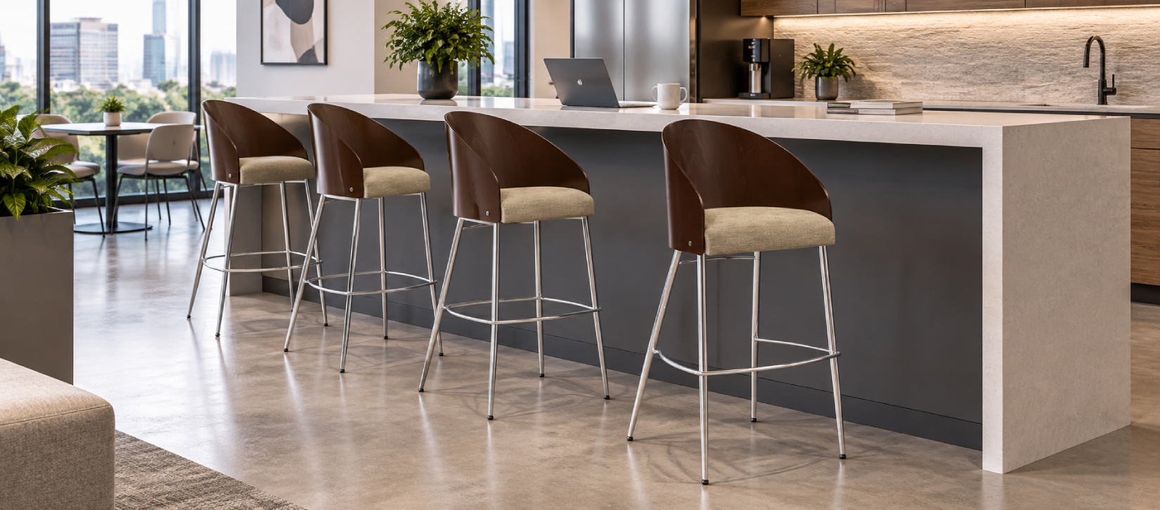 Global Marche Wood Back Upholstered Bar Stool