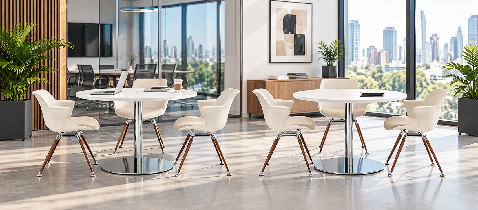 Global Moda Café-Style Office Guest Chairs with Pedestal Tables