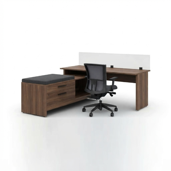 Global Princeton Laminate Desk Series – L-Shaped Desk with Storage Bench