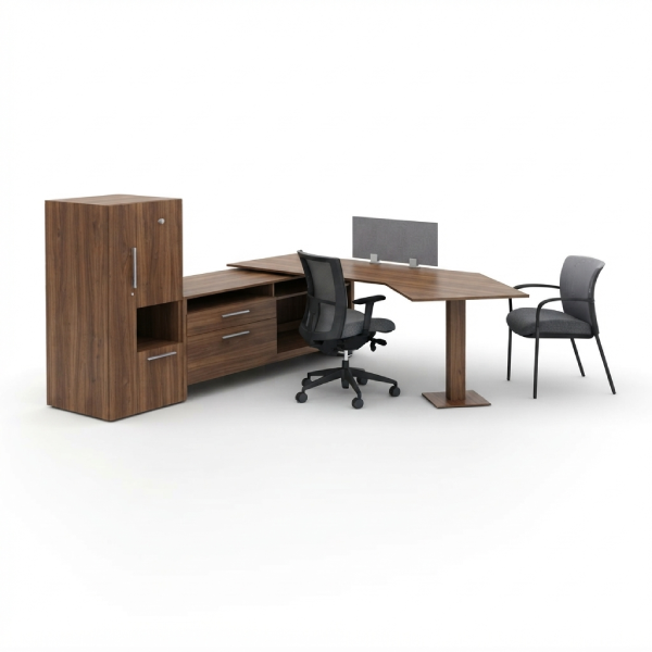 Global Princeton Laminate Desk Series – L-Shaped Desk with Tower Storage