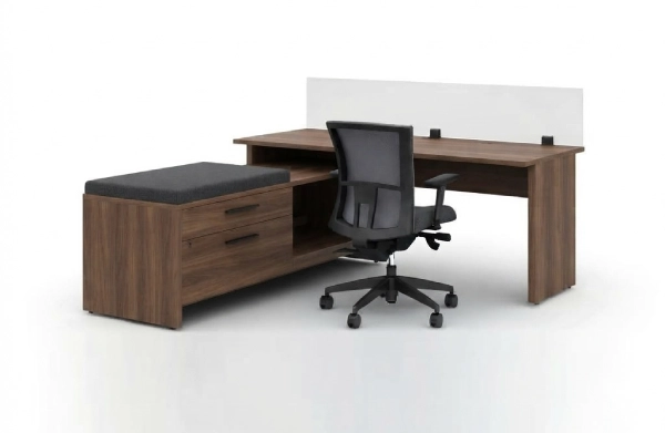 Global Princeton Laminate L-Shaped Desk with Storage Bench