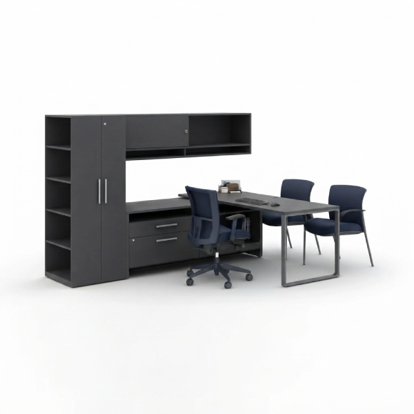 Global Princeton Laminate L-Shaped Desk with Storage Hutch