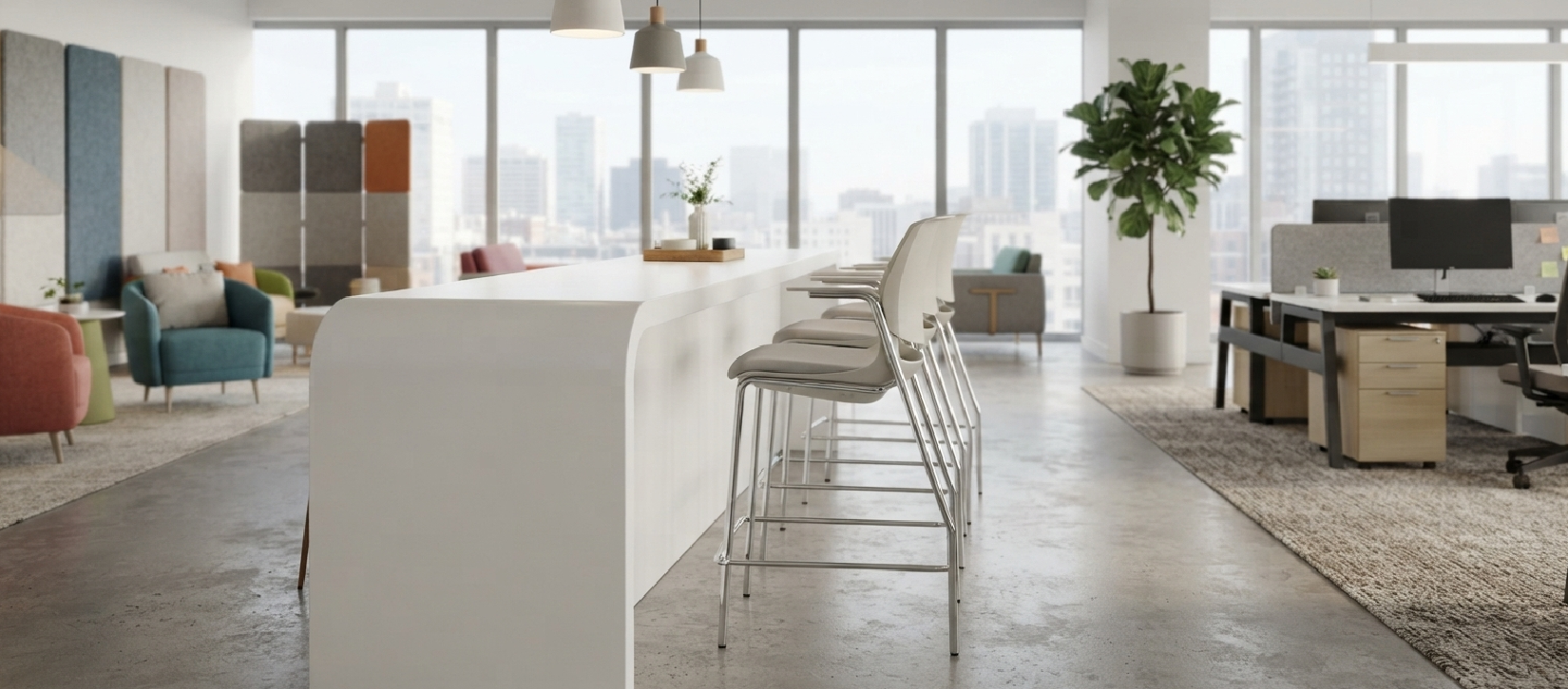 Global Rebound Office Stool – White with Chrome Frame