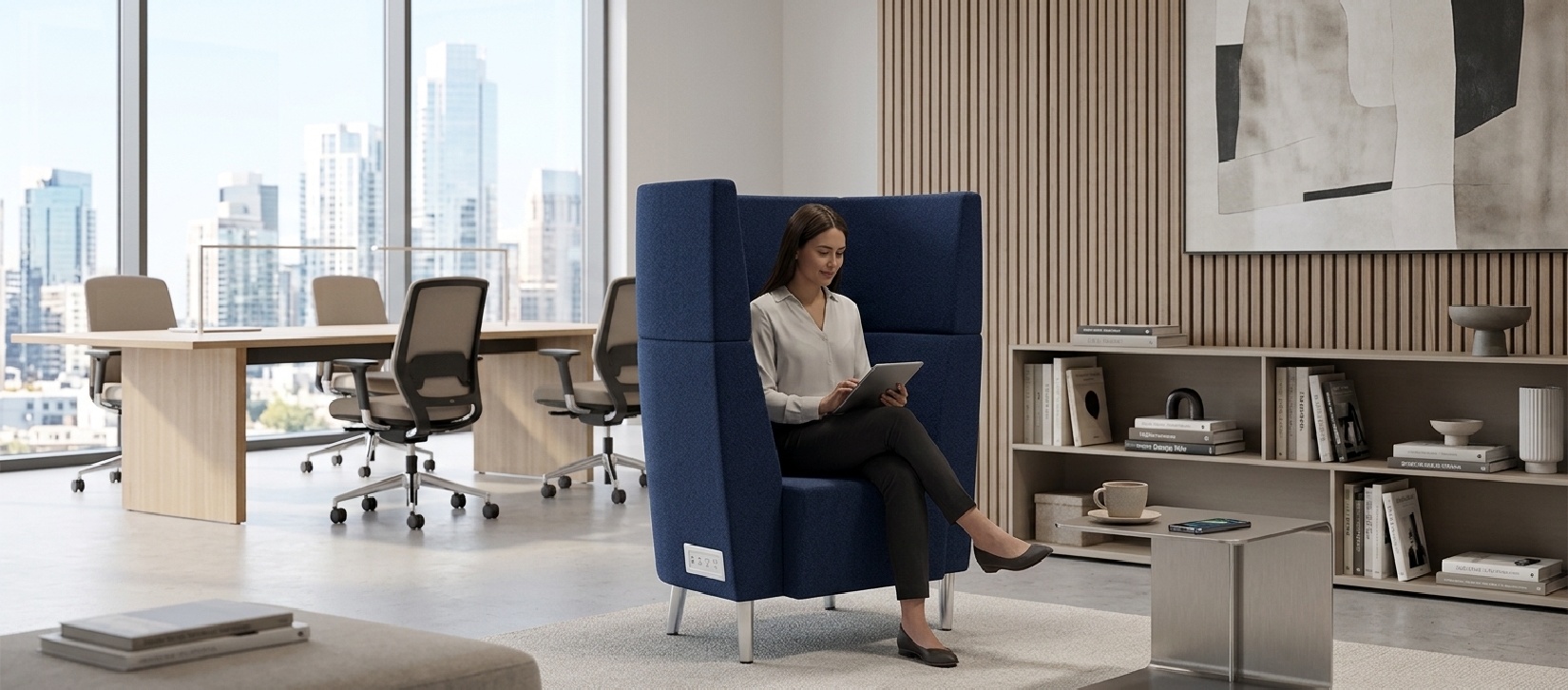 Global River High-Back Lounge Chair with Integrated Power Outlet