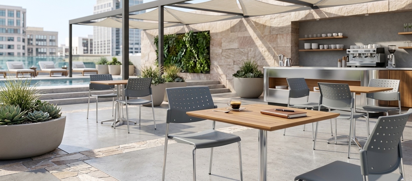 Global Sonic Armless Outdoor Chair with Grey Poly Back and Seat