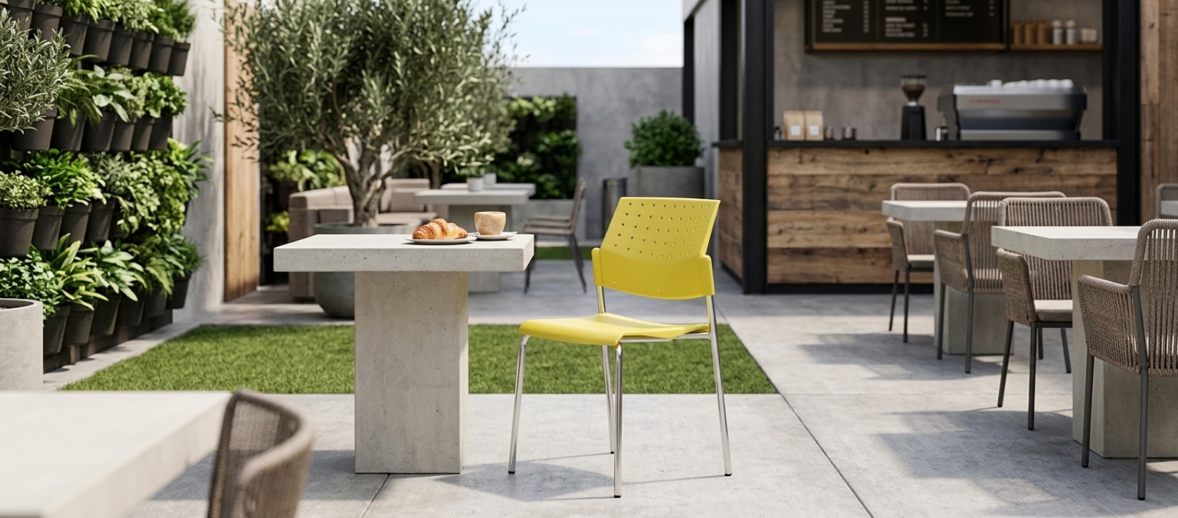 Global Sonic Armless Outdoor Chair with Yellow Poly Back and Seat