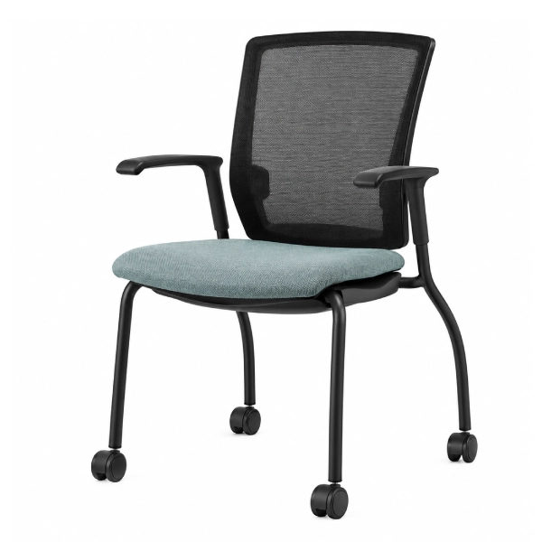 Global Sonic Mesh Back Chair with Upholstered Seat on Casters