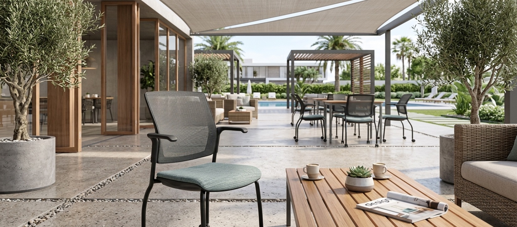 Global Sonic Mesh Back Chair with Upholstered Seat on Casters