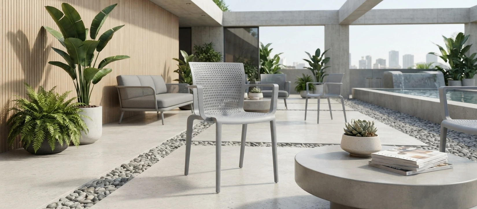 Global Spyker Gray Perforated Outdoor Stacking Armchair