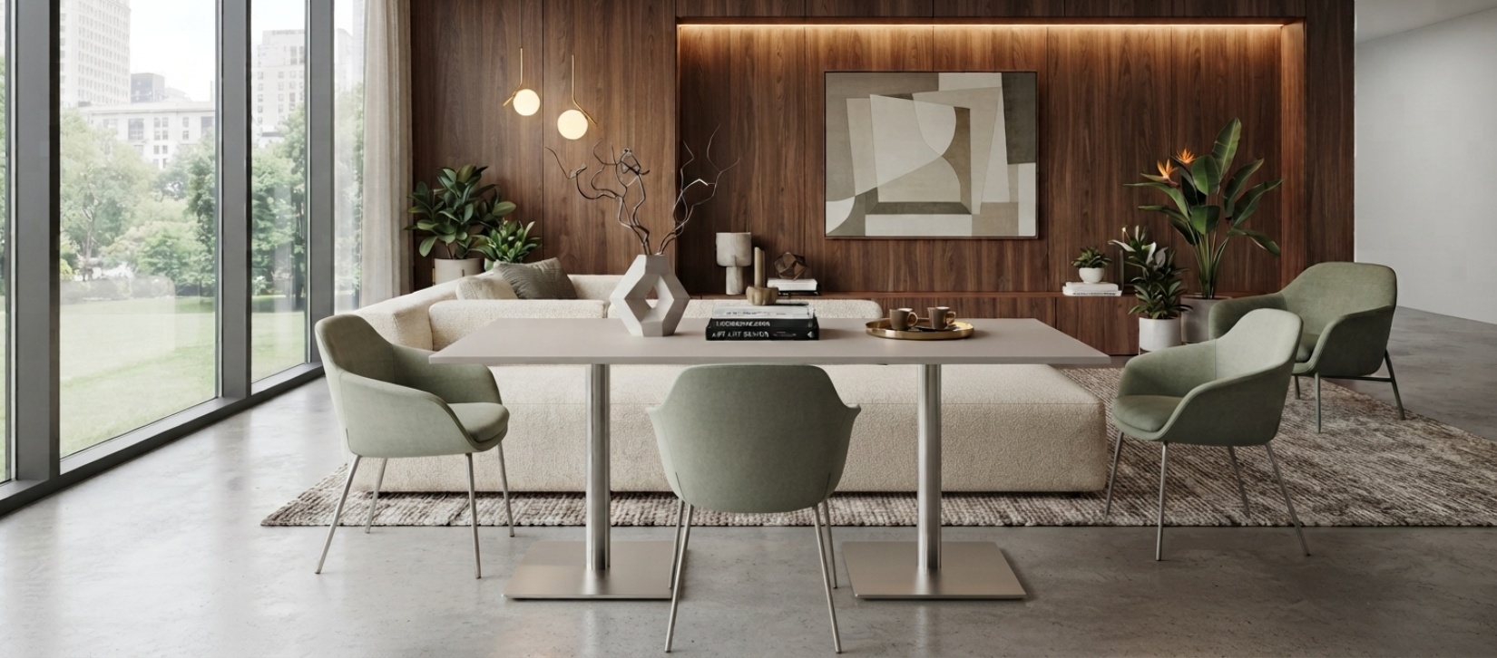 Global Swap Greige Rectangular Double Base Table