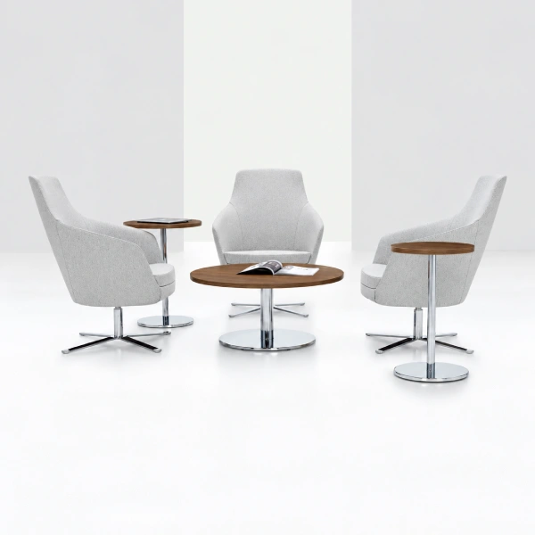 Global Swap Round Lounge Tables with Chrome Pedestal Bases