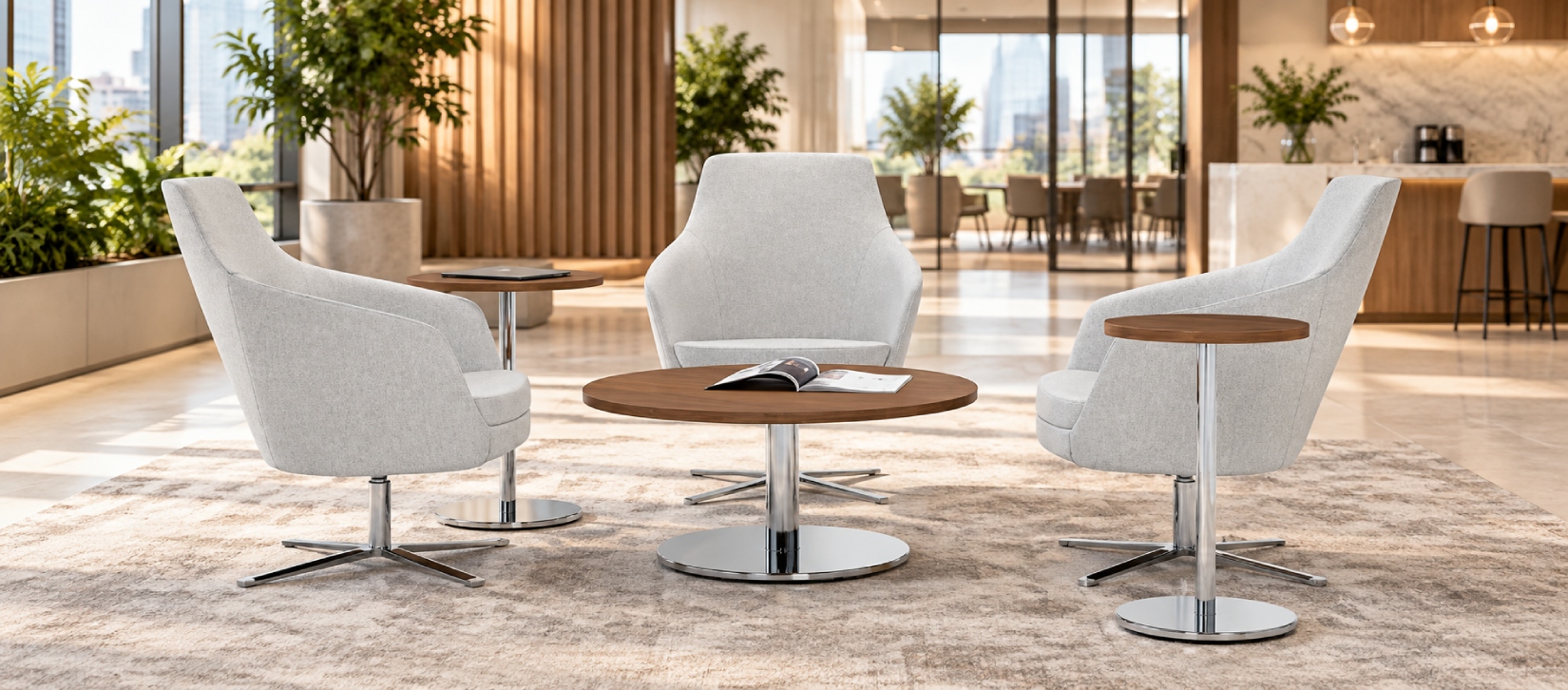 Global Swap Round Lounge Tables with Chrome Pedestal Bases