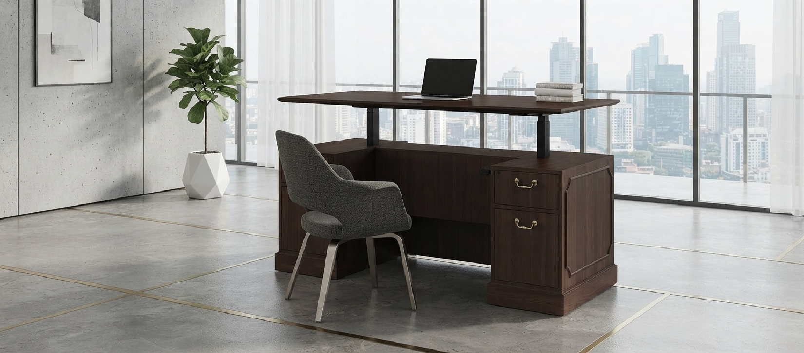 Indiana Jefferson Veneer Executive Desk with Drawers