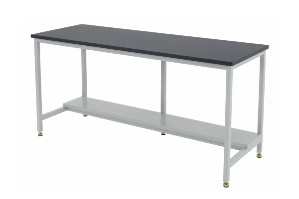 Industrial Lab Work Table with Metal Frame and Lower Storage Shelf