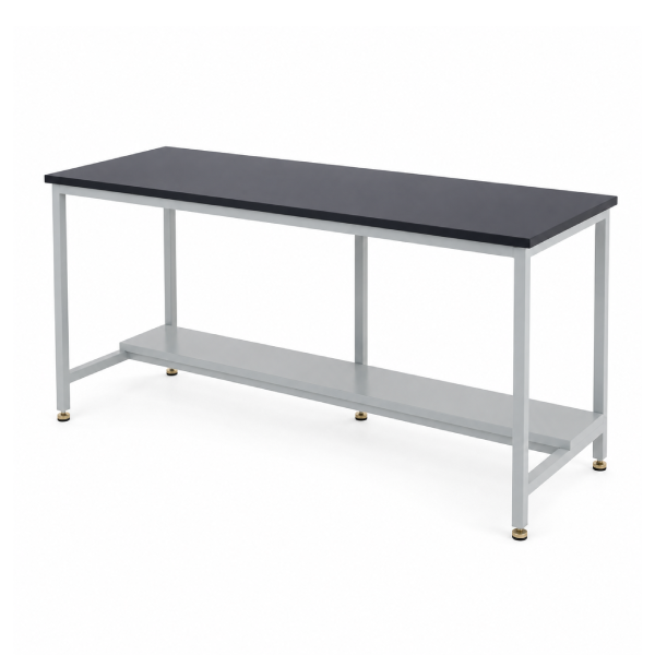 Industrial Lab Work Table with Metal Frame and Lower Storage Shelf