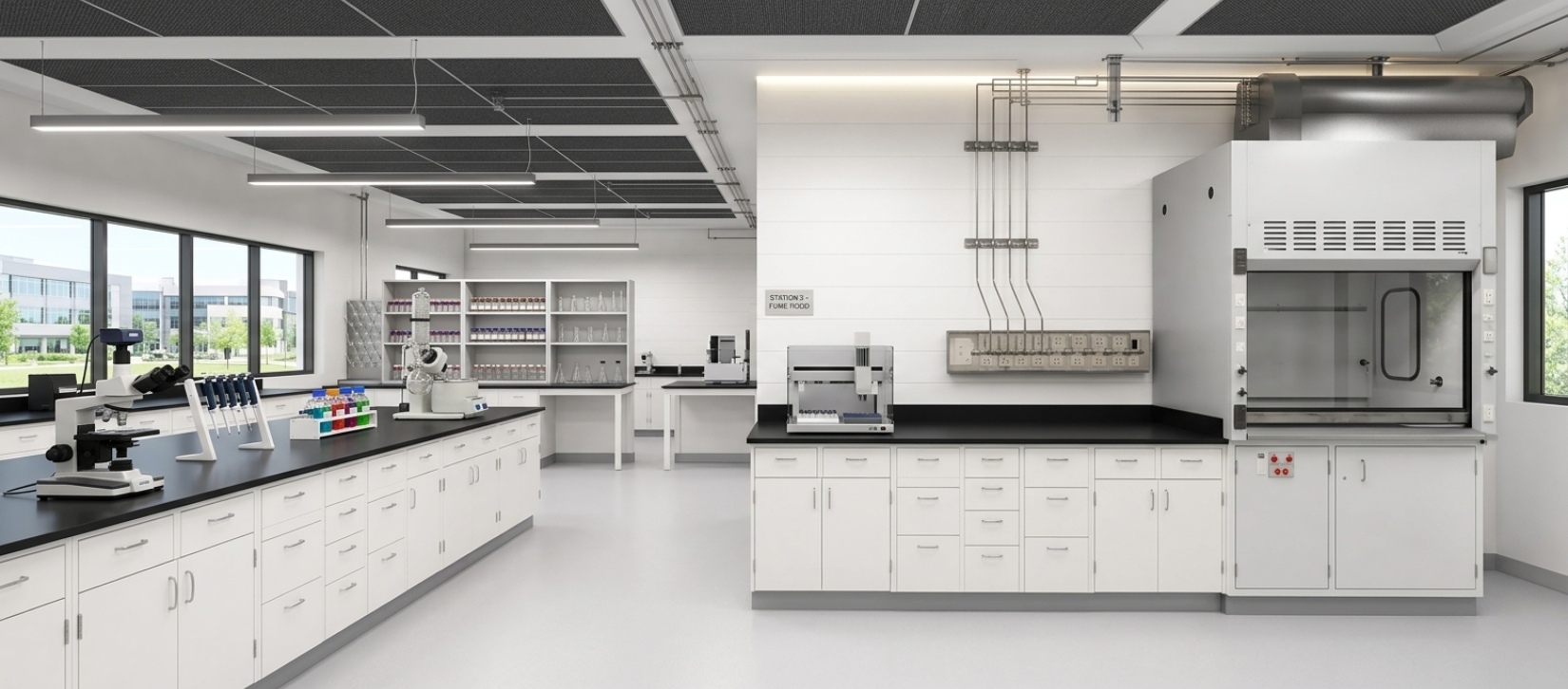 Industrial Laboratory Fume Hood Workstation with Storage Cabinets
