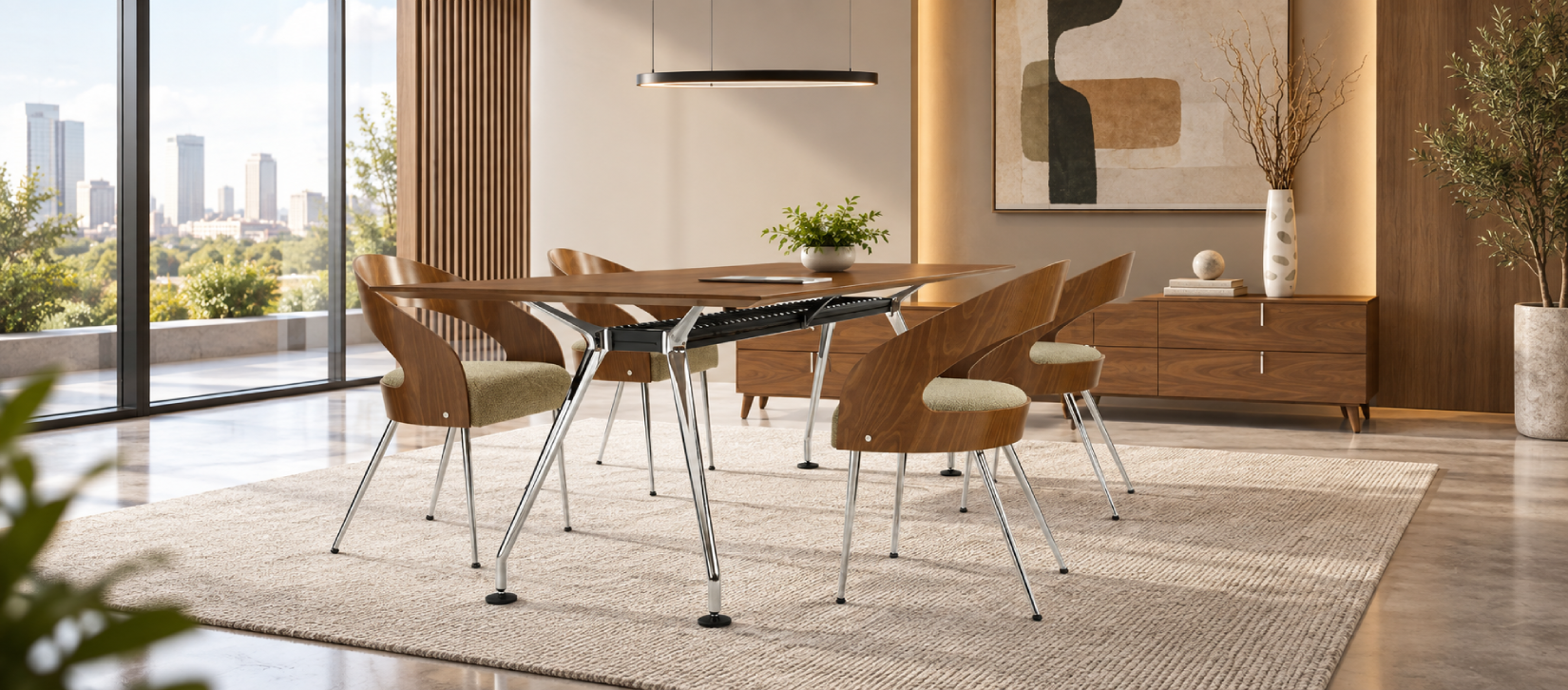 Kadin Modular Conference Table - 48 Inch Round Veneer Top Table\, Four Legged (LKD448DIAK)