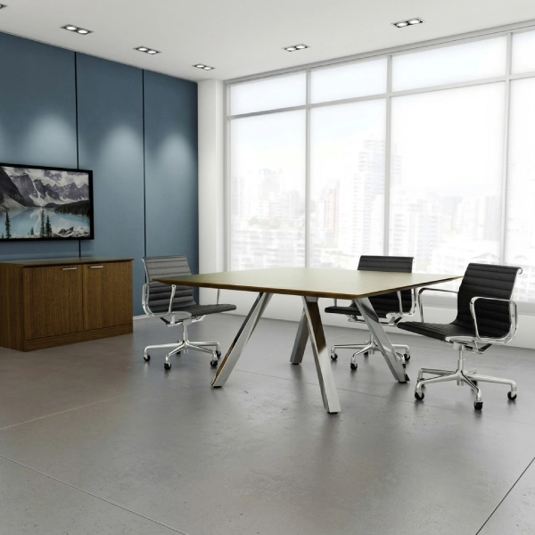 Leeza Light Wood Meeting Table with Polished Angled Legs