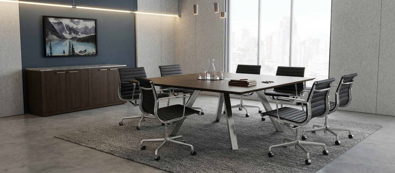Leeza Light Wood Meeting Table with Polished Angled Legs