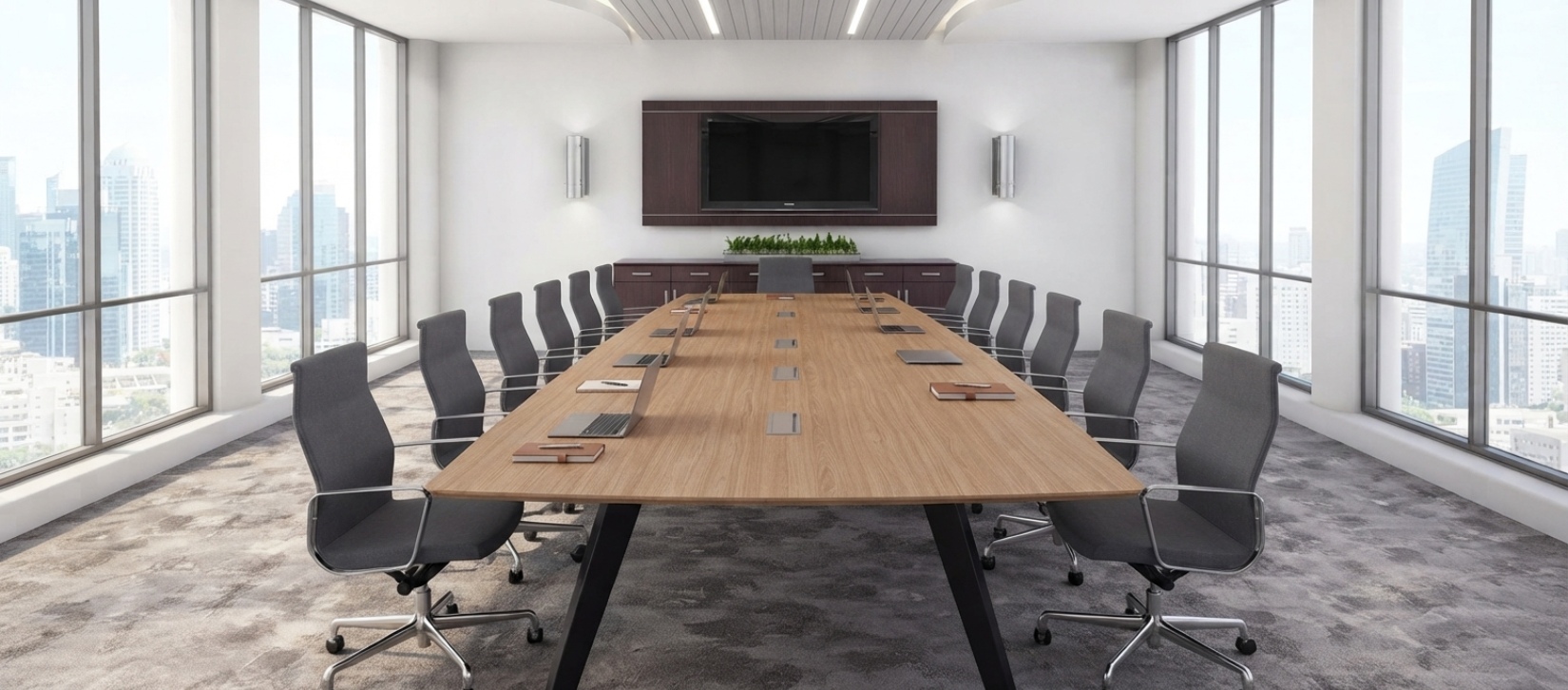 Leeza Walnut Meeting Table with Black Angled Legs