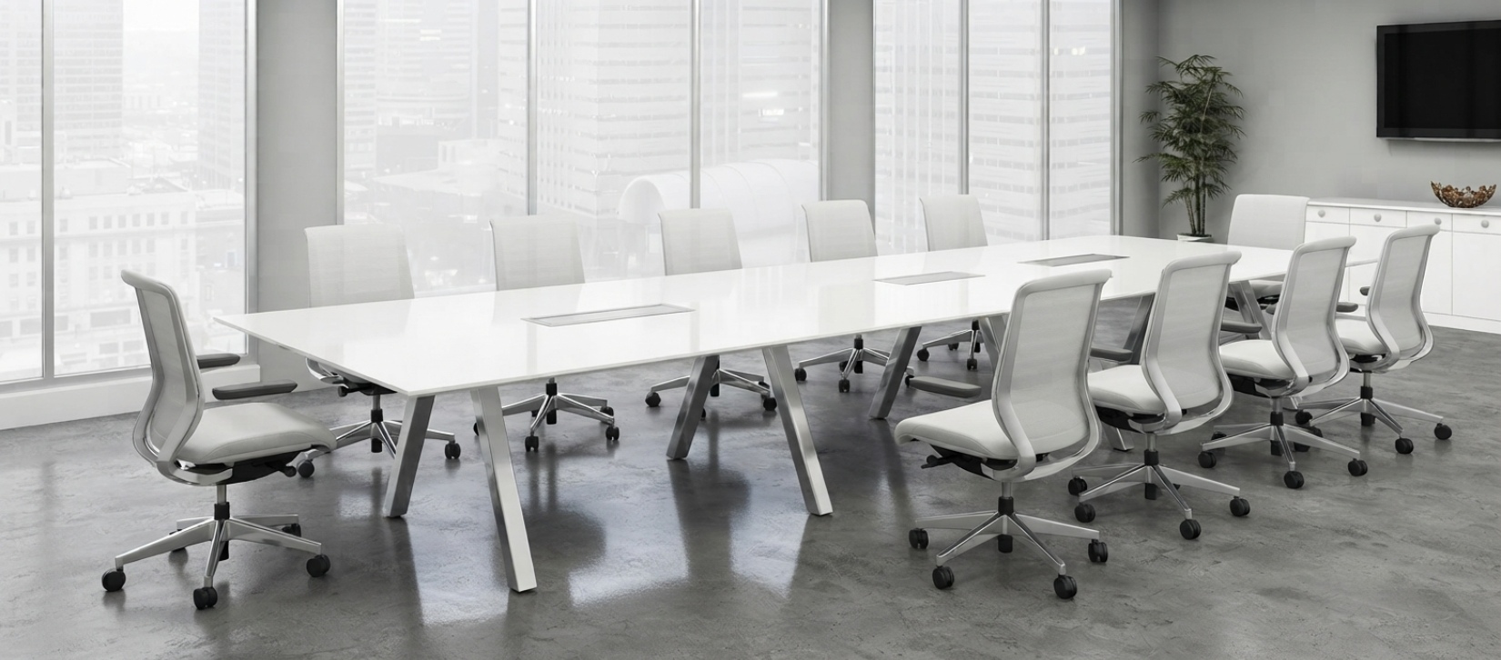 Leeza White Meeting Table with Integrated Power