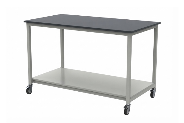Mobile Laboratory Work Table with Lower Storage Shelf and Casters