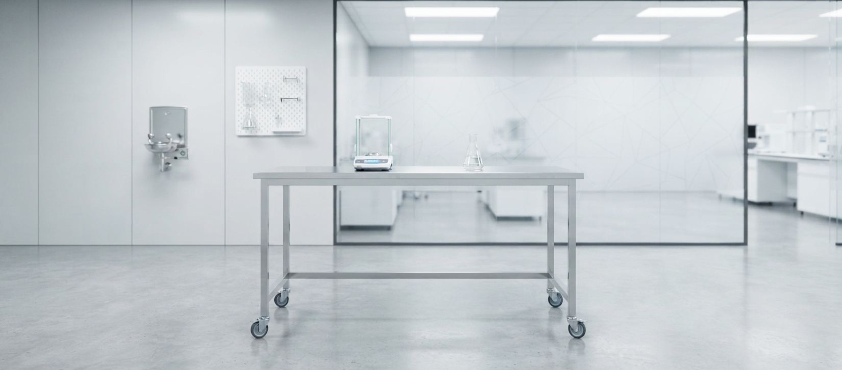 Mobile Laboratory Work Table with Metal Frame and Casters