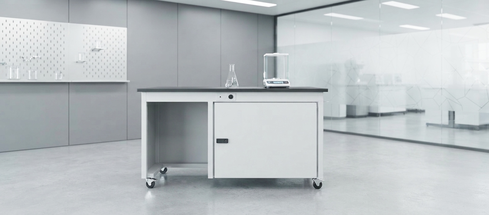 Mobile Laboratory Workstation with Lockable Storage Cabinet