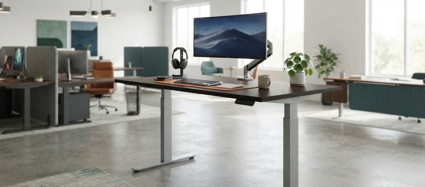 Offices To Go Budget Dark Cherry Height Adjustable Desk