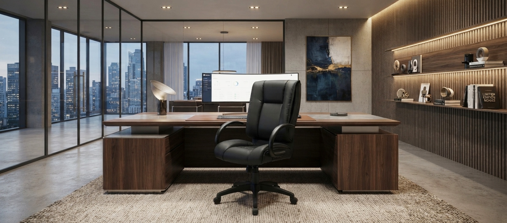 Offices To Go Luxhide Black Leather High-Back Management Chair