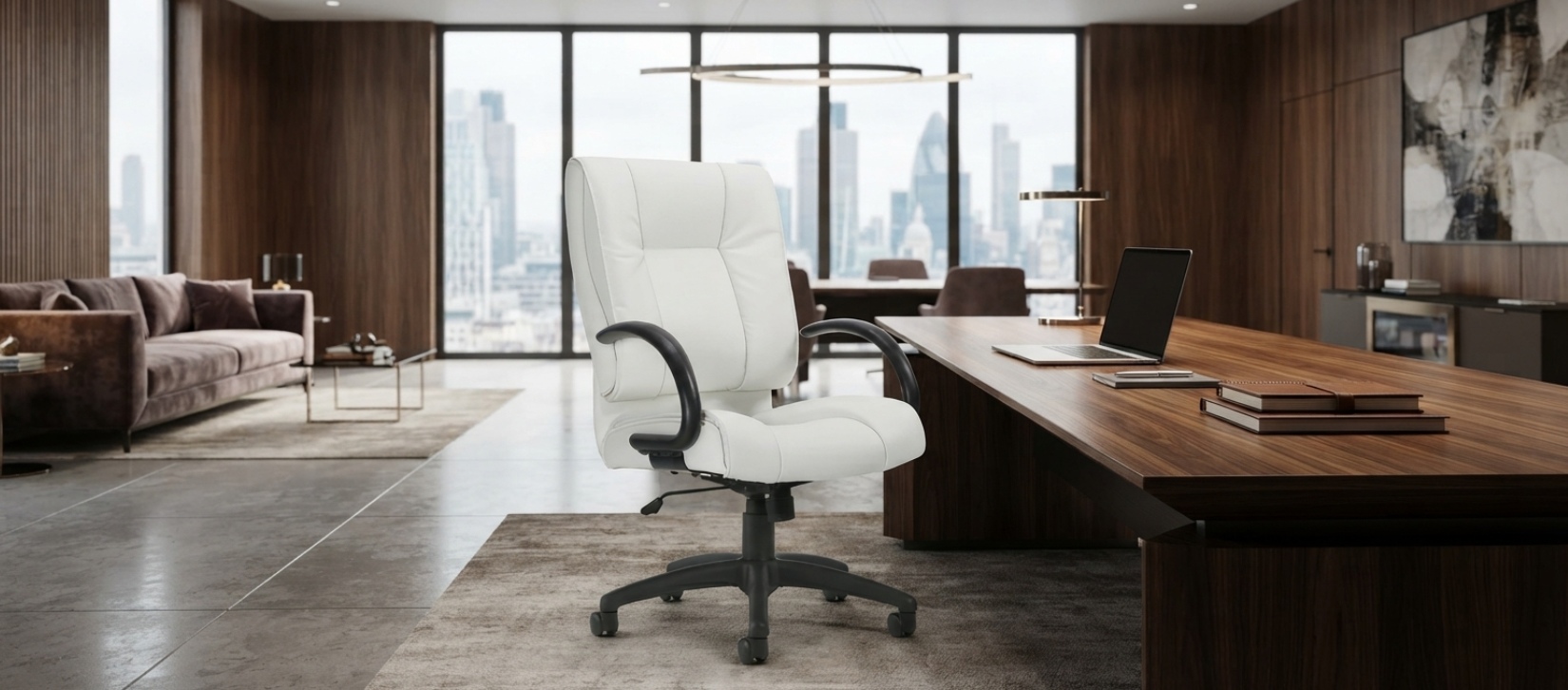 Offices To Go Luxhide White Leather High-Back Management Chair