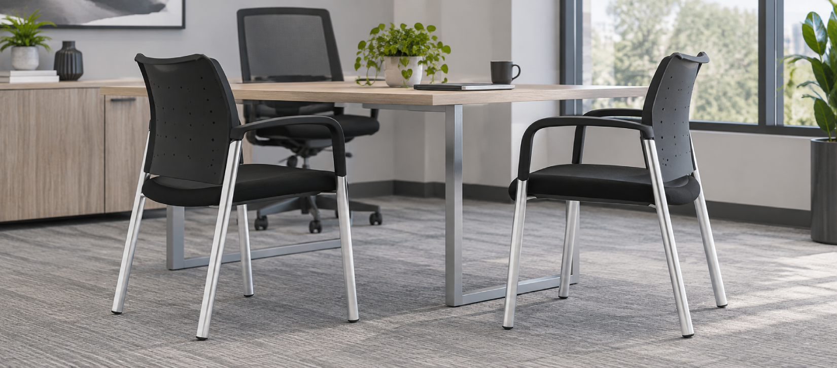 Offices To Go OTG11740B Plastic Back Office Guest Chair with Chrome Legs