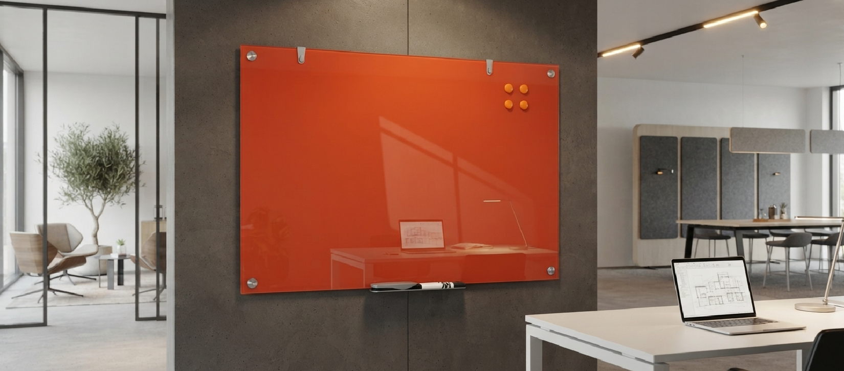Orange Colorway Magnetic Glass Dry Erase Board