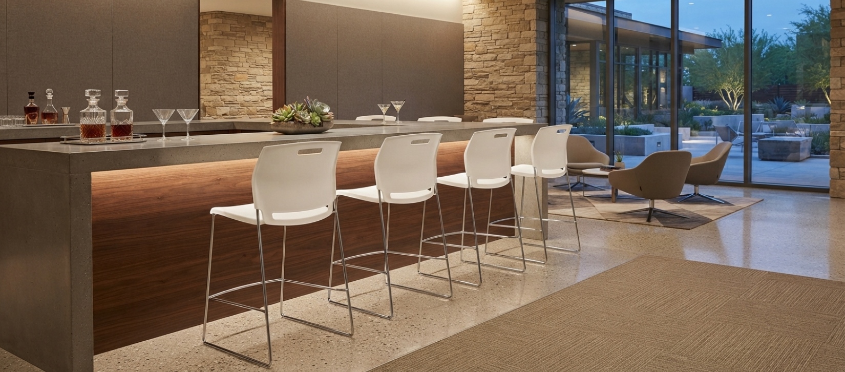 Popcorn White Armless Stackable Polypropylene Stool