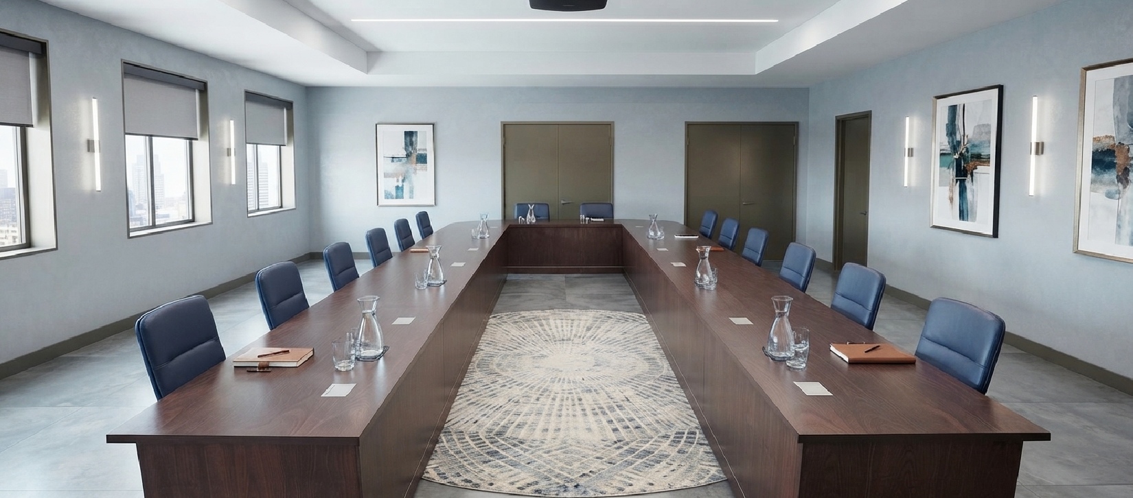 Symposia Dark Walnut Rectangular U-Shaped Meeting Table