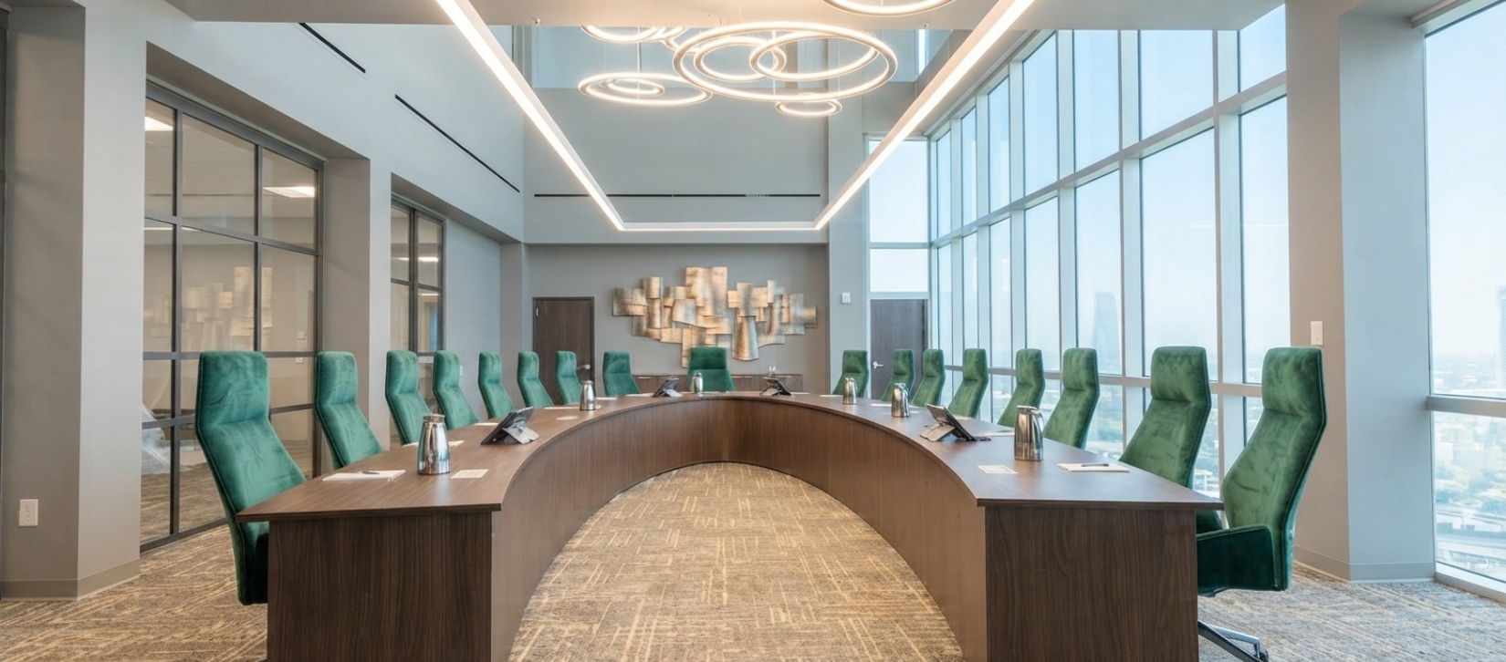 Symposia Walnut Curved U-Shaped Meeting Table
