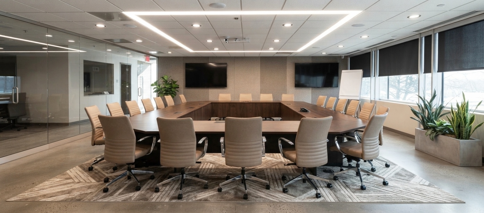 Symposia Walnut U-Shaped Conference Table with Power Access