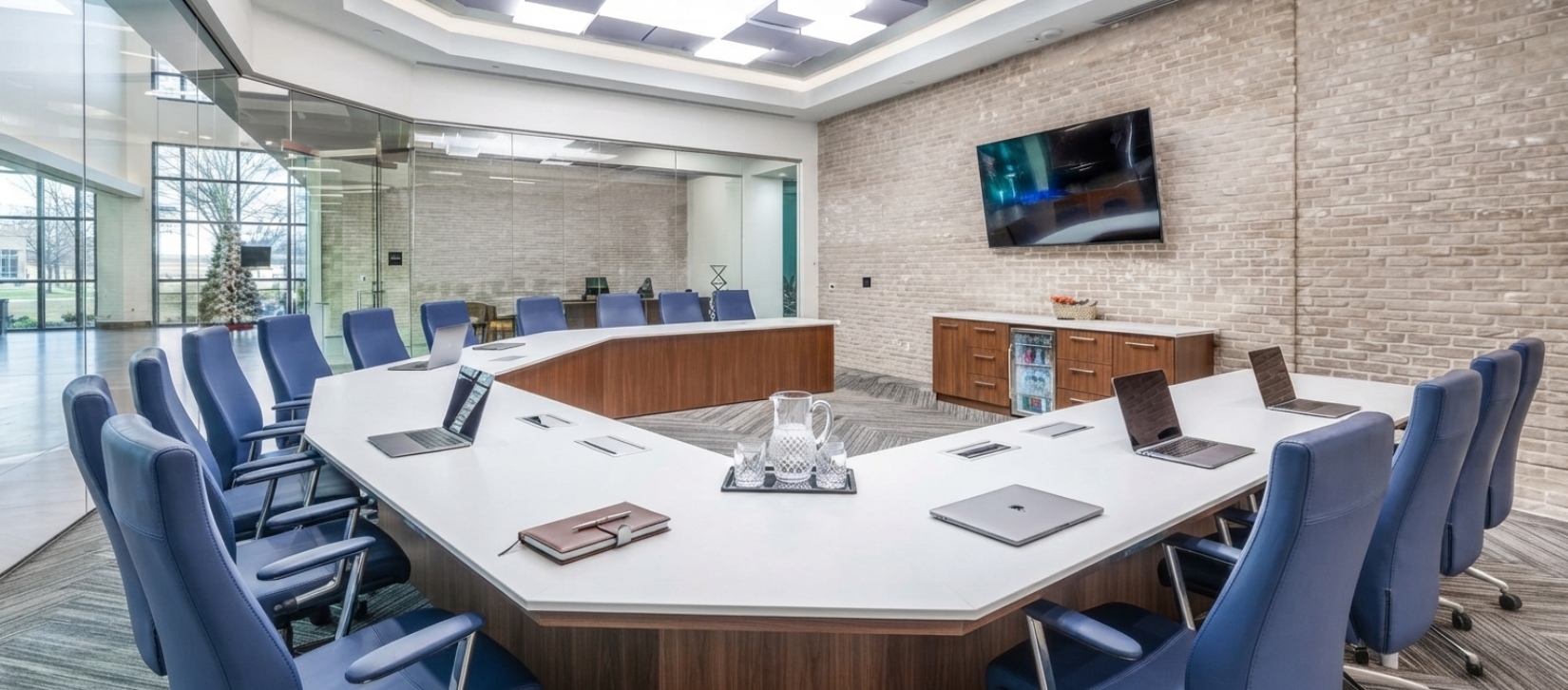 Symposia White Top Walnut U-Shaped Conference Table