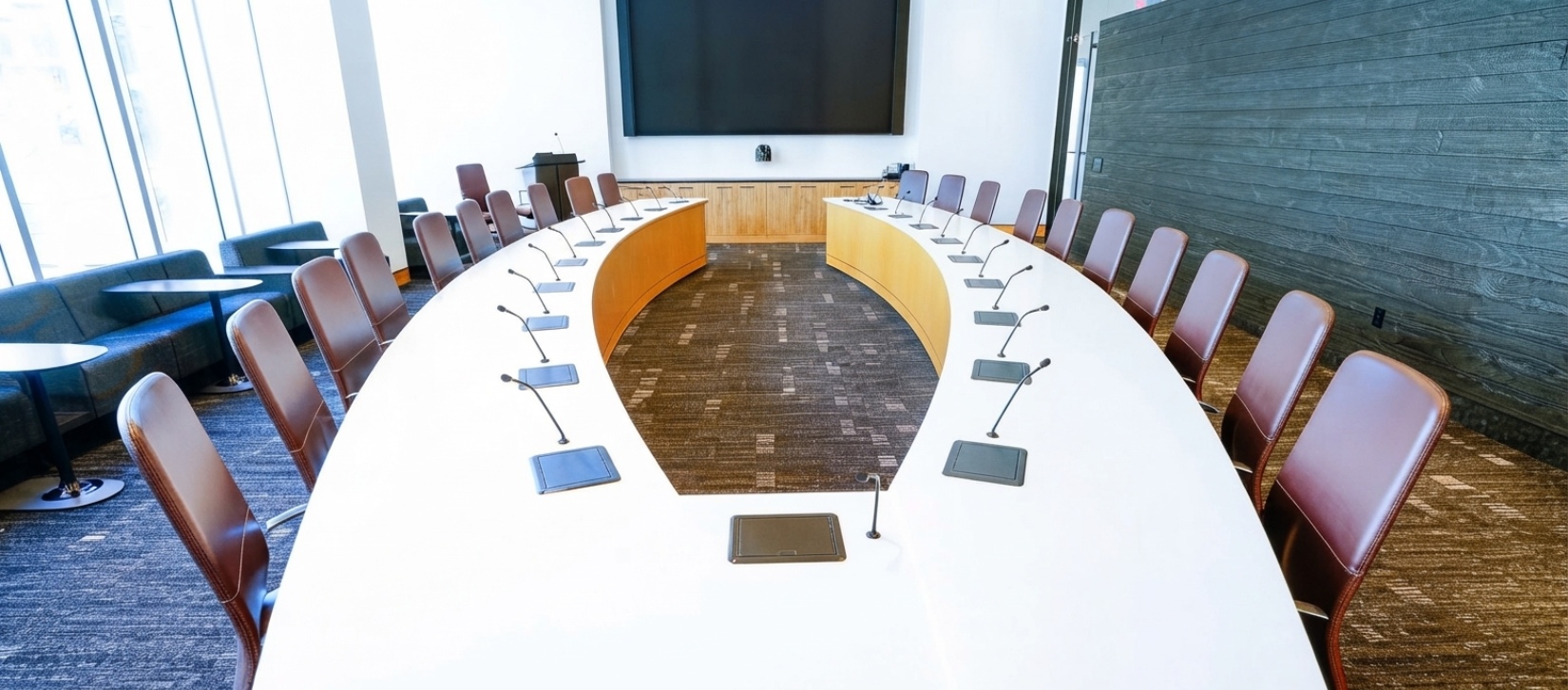 Symposia White U-Shaped Meeting Table with Integrated Power