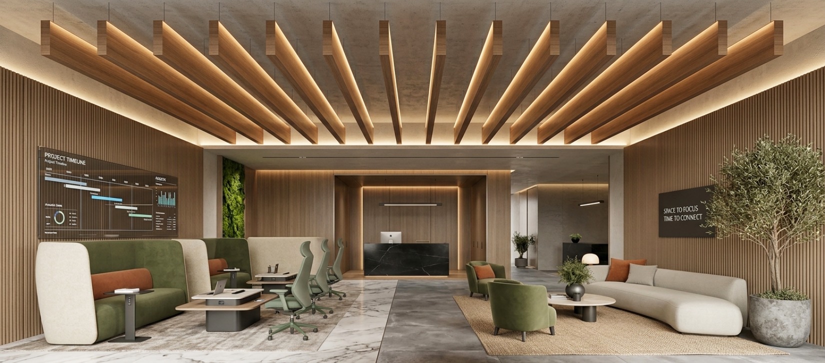 Truss Felt Ceiling Baffle - Italian Walnut- bannet