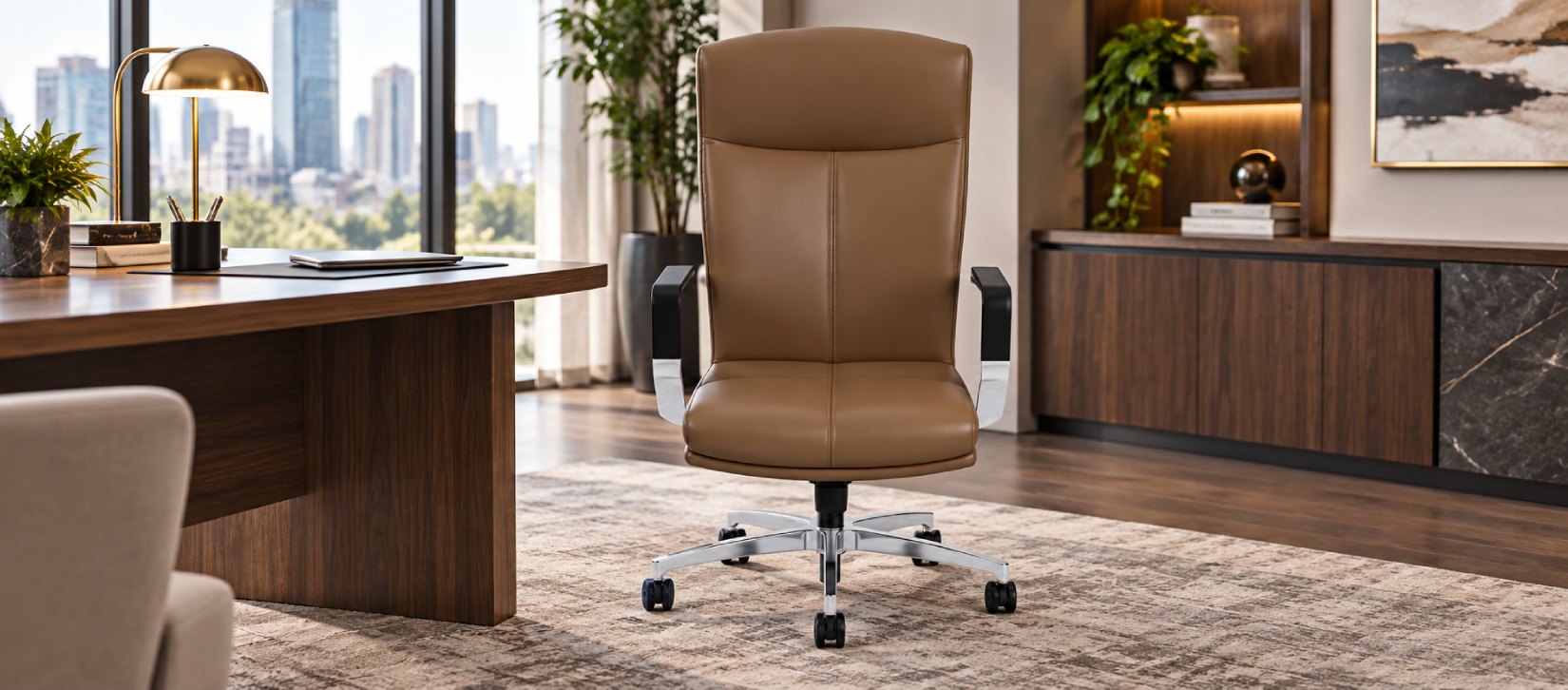 Via Carmel Conference and Executive Chair Light Brown Aluminum Base